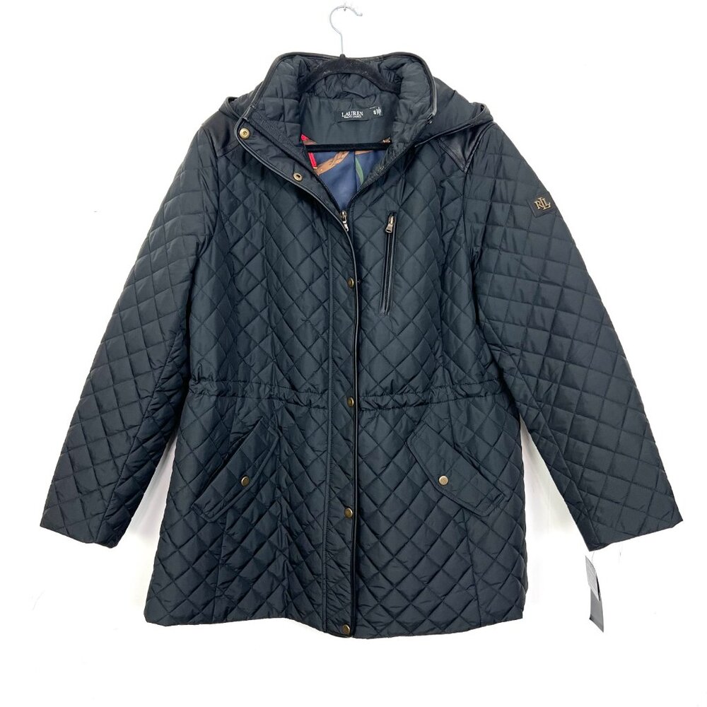 NWT $280 Lauren Ralph‎ Lauren Quilted Black Puffer Jacket Coat Hooded 1X